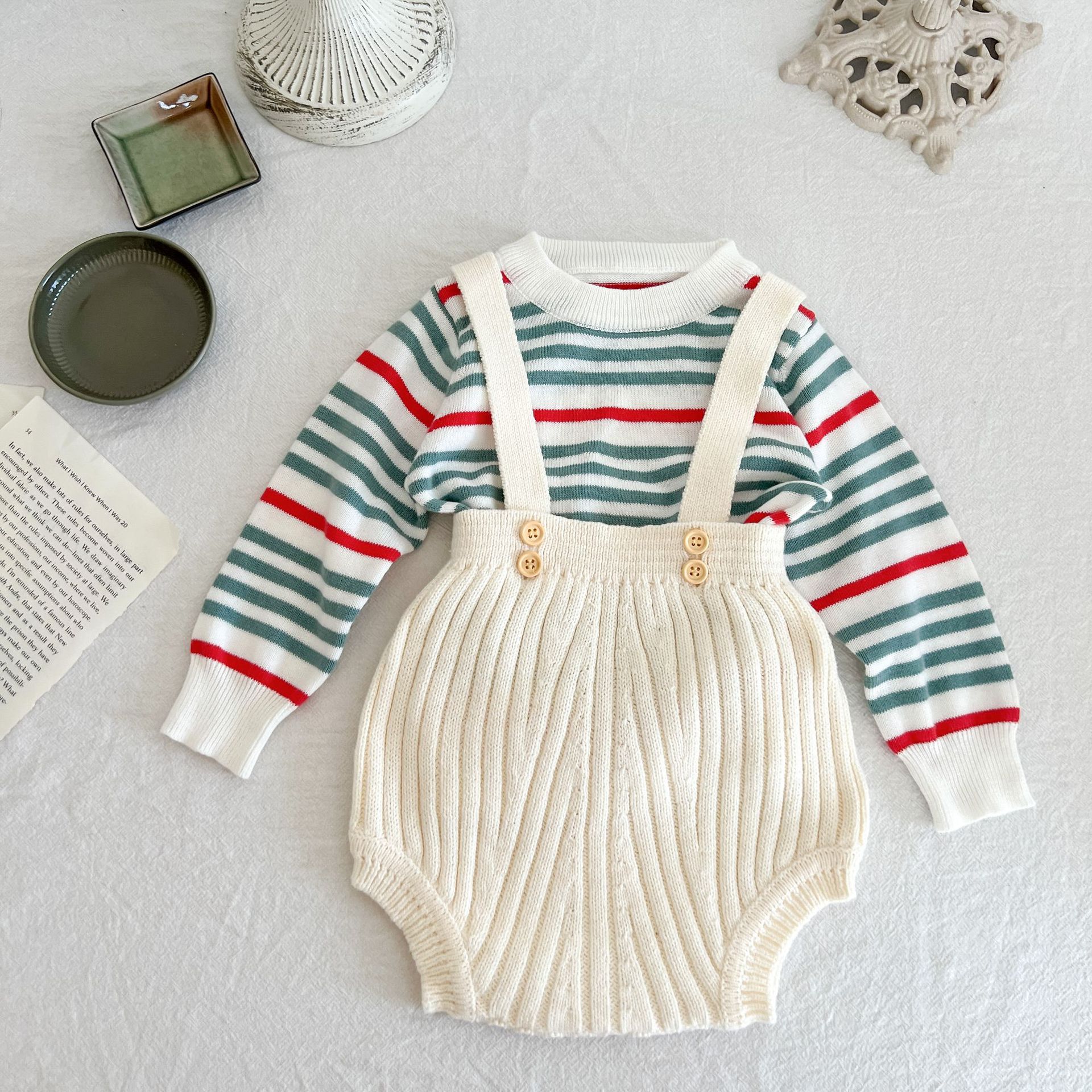 ins Korean version 2022 new infant and toddler pit overalls for men and women baby knitted one-piece bodysuit rompers