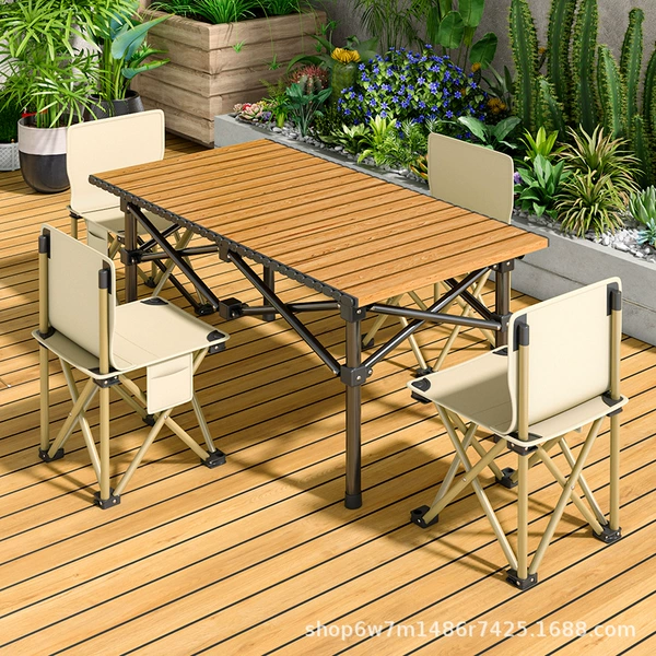 Imitation wood color 95*55*50 long table + 4 folding chairs
