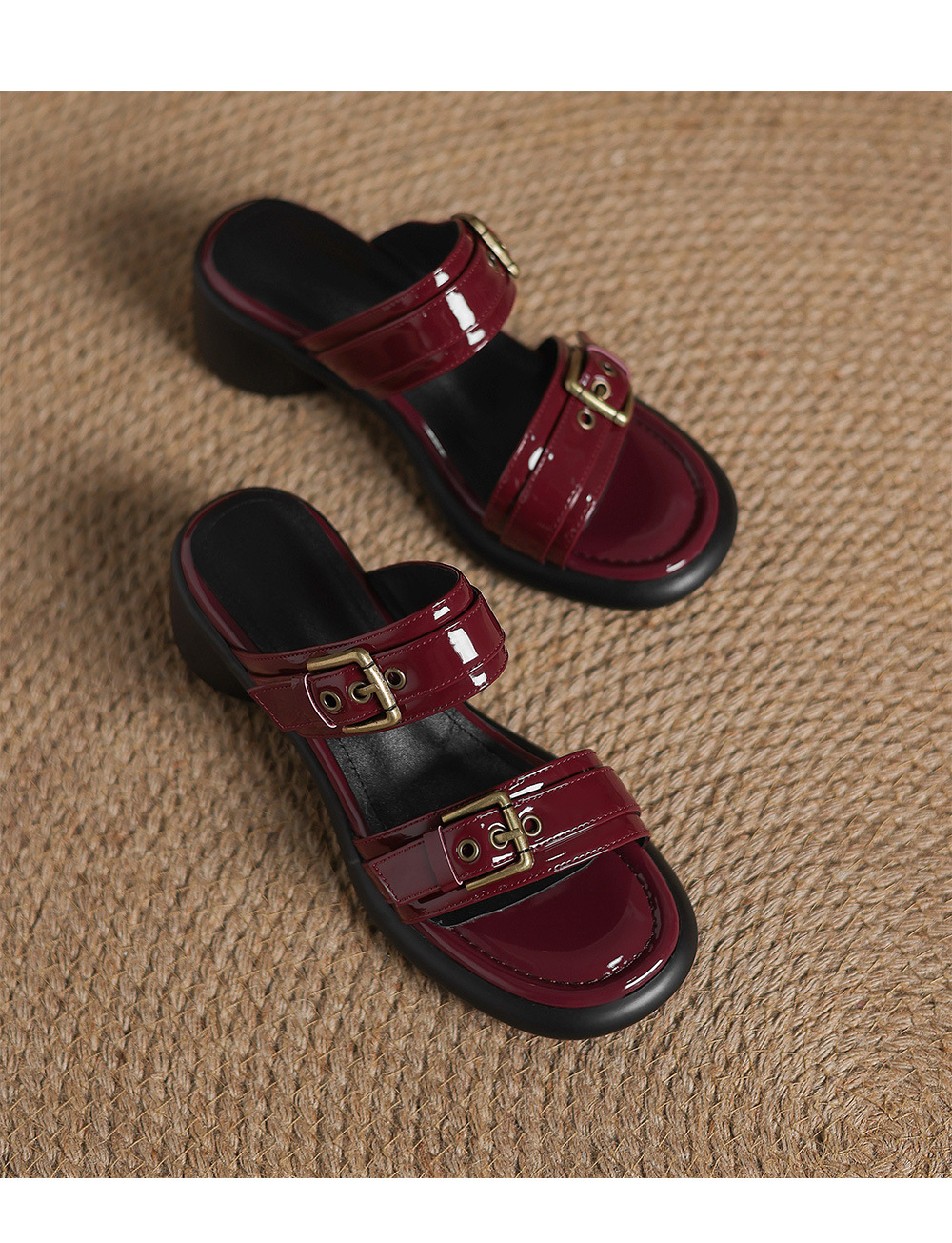 Sandal cao gót nữ hở mũi quai ngang khóa thắt lưng, đế dày mùa hè — đen chi tiết 16