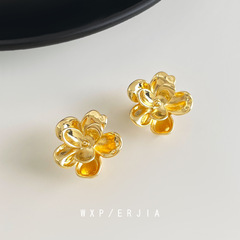 法式复古优雅镀18K真金花朵蚊香盘耳夹百搭轻奢高级感无耳洞耳饰