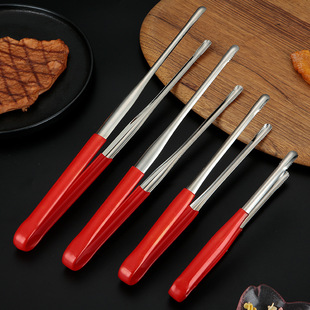 Stainless steel barbecue clip kitchen supplies fried steak special clip Korean barbecue clip red gum food clip food dish clip