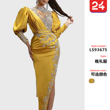 2025跨境春季新款欧美洒金女装婚纱缎大摆性感长裙拖尾宴会晚礼服