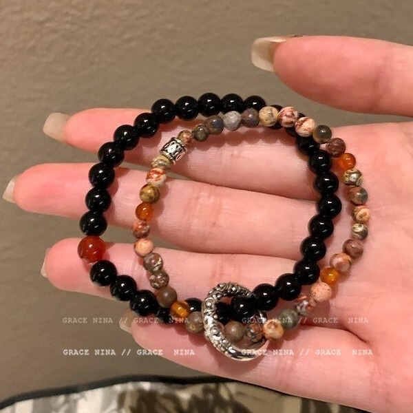 Chinese aesthetics! Guofeng Ping An Buckle Beaded Bracelet Women 2024 New Natural Stone Bracelet Couple Trendy Jewelry