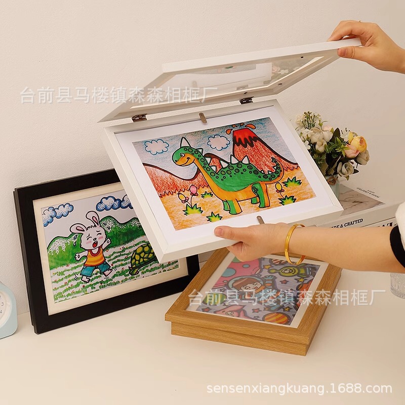 Cross-Border New Wooden Home Photo Frame Wall-Mounted Wooden Handmade Picture Frame Flip-Top Solid Wood Magnetic Decorative Frame