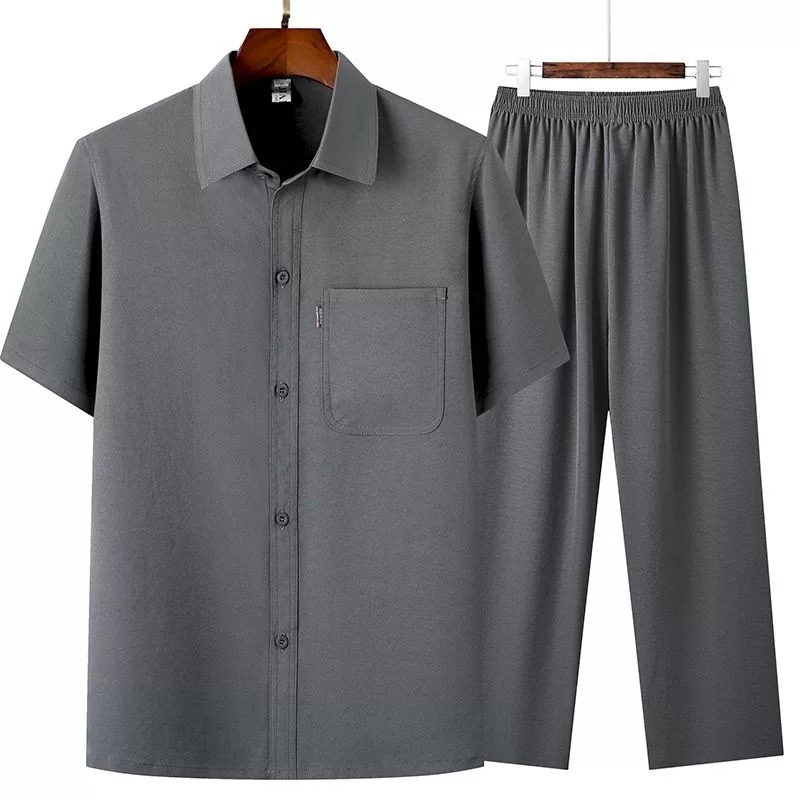 Summer shirt, silk set for elderly, loose fit
