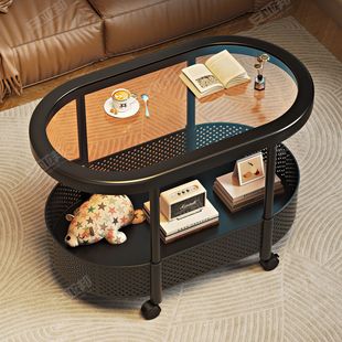 Cream Style Living Room Floor-Standing Mobile Coffee Table Complete Set of Furniture Storage Racks Layered Storage Sofa Coffee Table Side Table