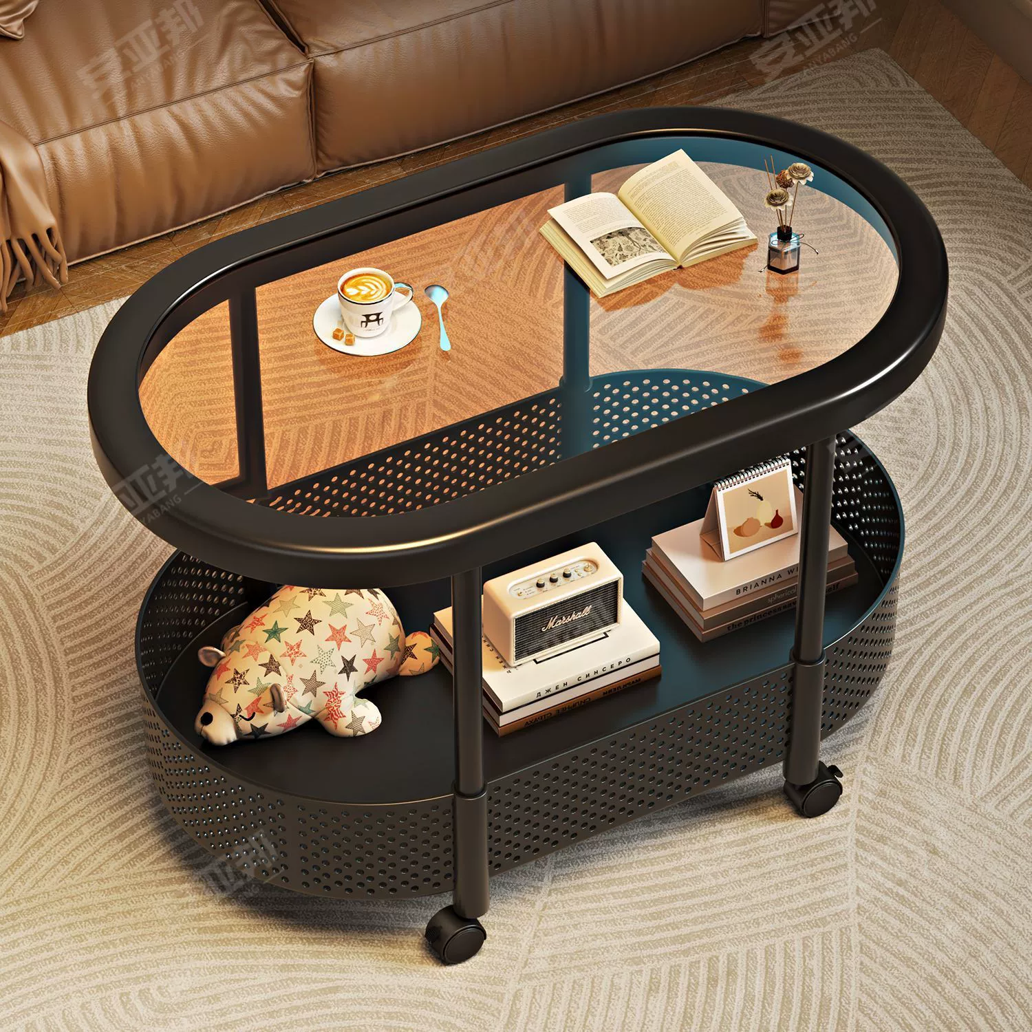 Напольный мобильный журнальный столик в кремовом стиле для гостиной, полный комплект мебели, стеллаж для хранения, многослойный диван, журнальный столик, приставной столик