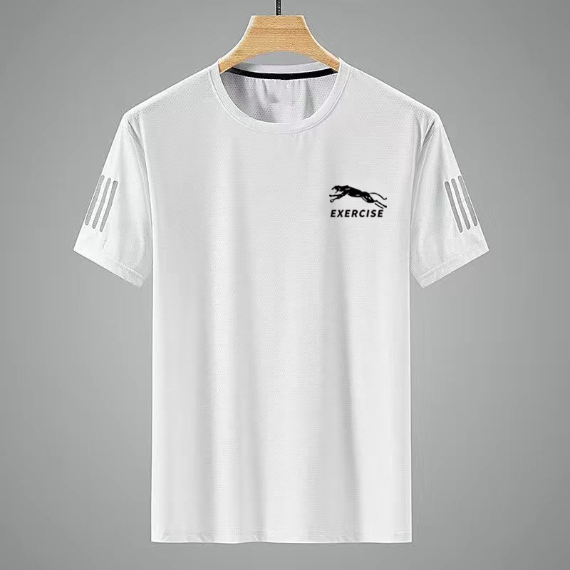 T-shirt Versatile Printing Summer Ice Mesh Slim and Thin American Round Neck Shirt Quick Drying Short Sleeve T-shirt Men's Sporty Style