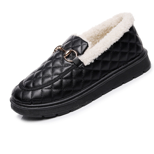 Thick-soled small fragrant winter women's shallow-mouthed cotton shoes, Korean version, versatile, thickened, warm, fashionable leather-covered cotton shoes, waterproof large cotton shoes