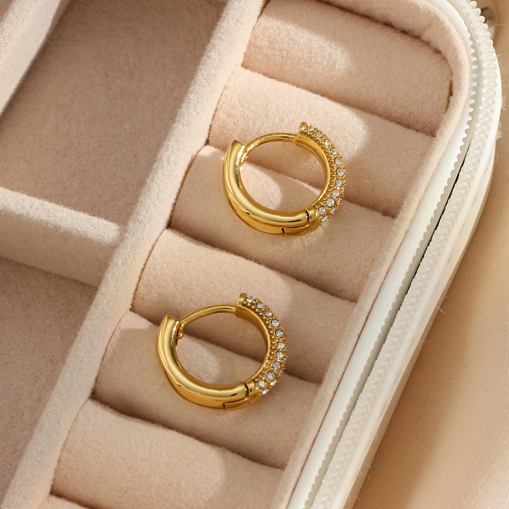 1 Pair Lady Geometric Plating Stainless Steel Zircon Gold Plated Hoop Earrings display picture 2