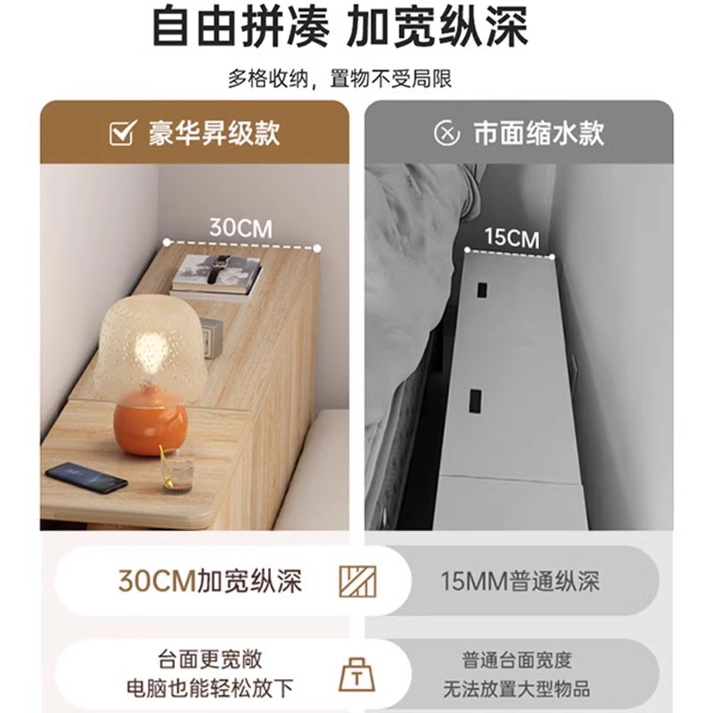 La mesita de noche reemplaza el artefacto, el dormitorio es extremadamente estrecho, el gabinete lateral de la cama es un nuevo tipo de gabinete de almacenamiento al final de la cama multifuncional creativa