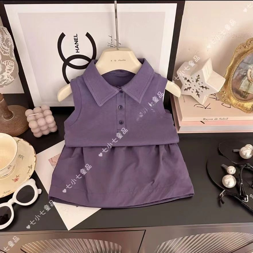 Niños sin mangas niñas 2025 traje verano niñas falda corta color sólido bebé solapa chaleco traje de dos piezas