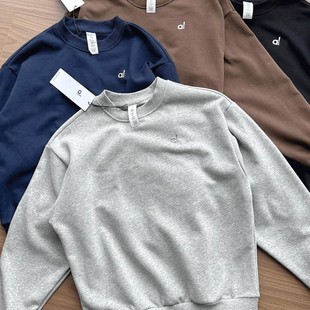 High Edition Long Sleeve Round Neck Fitness Sports Training Pure Cotton Black Sweatshirt Coat Spring and Autumn Women's fleece-lined Yoga Top