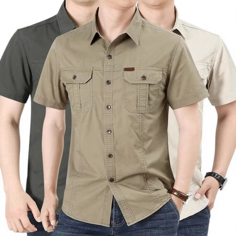 2025 Summer Short-Sleeved Shirt Men's Large Size Military Workwear Outdoor Loose Casual Shirt Men's Thin Top 2025 Summer Short-Sleeved Shirt Men's Large Size Military Workwear Outdoor Loose Casual Shirt Men's Thin Top