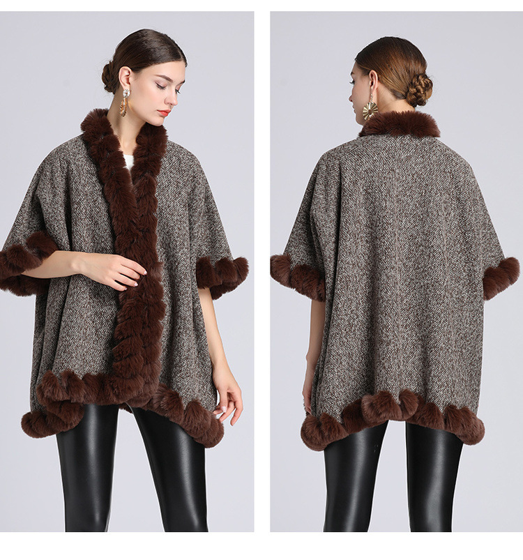 Extra Fleece extra dicker Pelzkragen Umhang locker große Größe Strickjacke Mantel Frau_voghion.com