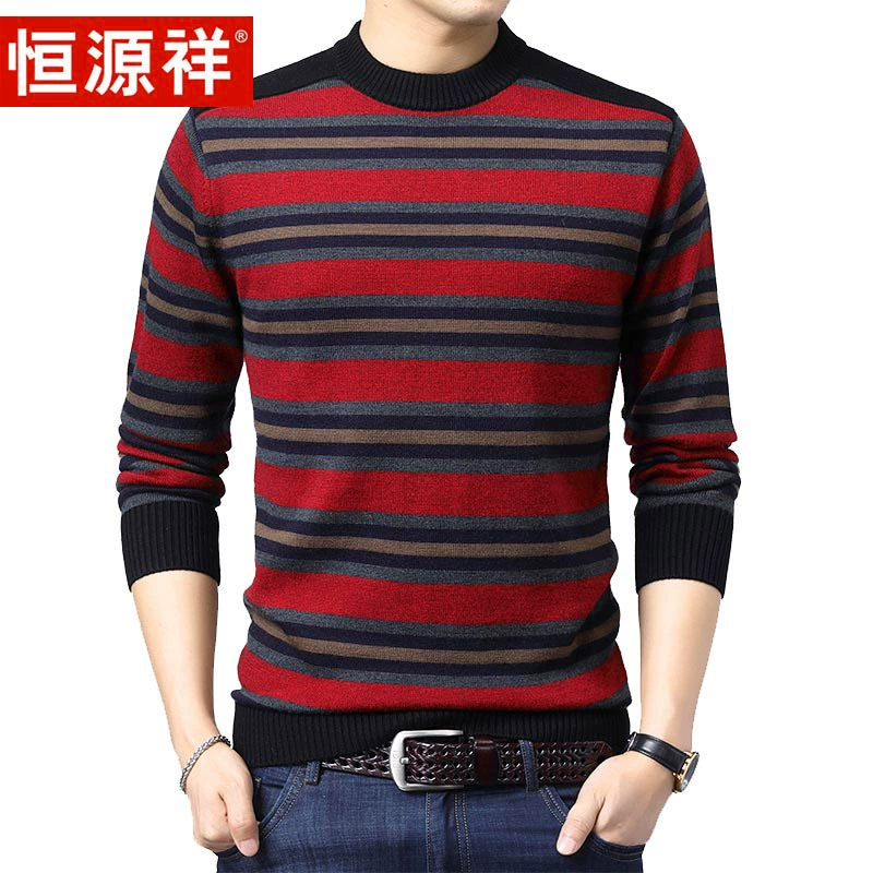 Hengyuanxiang шерстяной свитер мужской свитер с круглым вырезом осенне-зимний деловой Повседневный пуловер в полоску для средних лет
