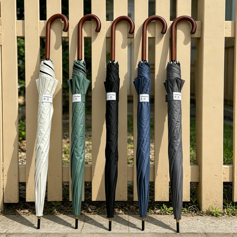 8K Automatic Business Long-Handle Umbrella with Wooden Curved Handle, Men's Straight Umbrella with Logo Printing, Promotional Umbrella in Stock 8K Automatic Business Long-Handle Umbrella with Wooden Curved Handle, Men's Straight Umbrella with Logo Printing, Promotional Umbrella in Stock