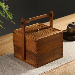 Vintage wooden moon cake box with handle wooden box packaging box Mid-Autumn Festival gift box Chinese pastry snack food box storage box