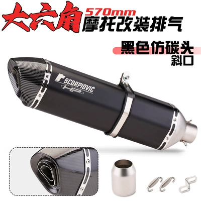 Motorcycle Modified Scorpio Exhaust Pipe Gsx250 Trk502 Wuji 300 Scorpion Oblique Double-Hole Large Hexagon (Exhaust pipe) - 570-black-beveled-imitation-carbon-head