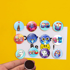 Cute Owl Crystal Glass Fridge Magnet Soft Magnetic Sheet Cross-border European and American Creative Home Decoration Whiteboard Sticker 25MM
