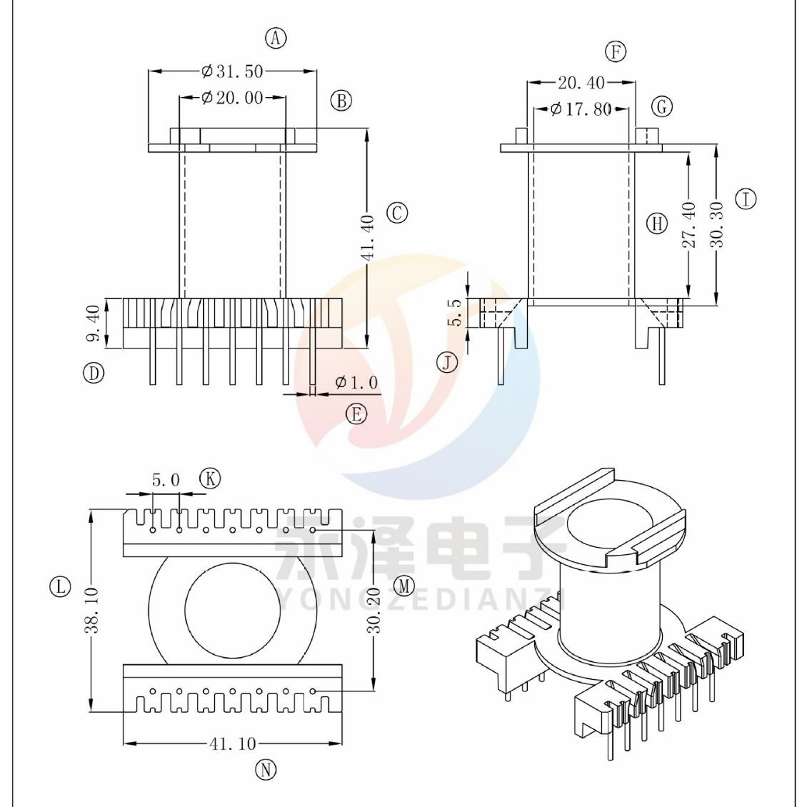 厂家供应 电木 变压器骨架  EC40 ec42 立式 7+7P  驱动电源