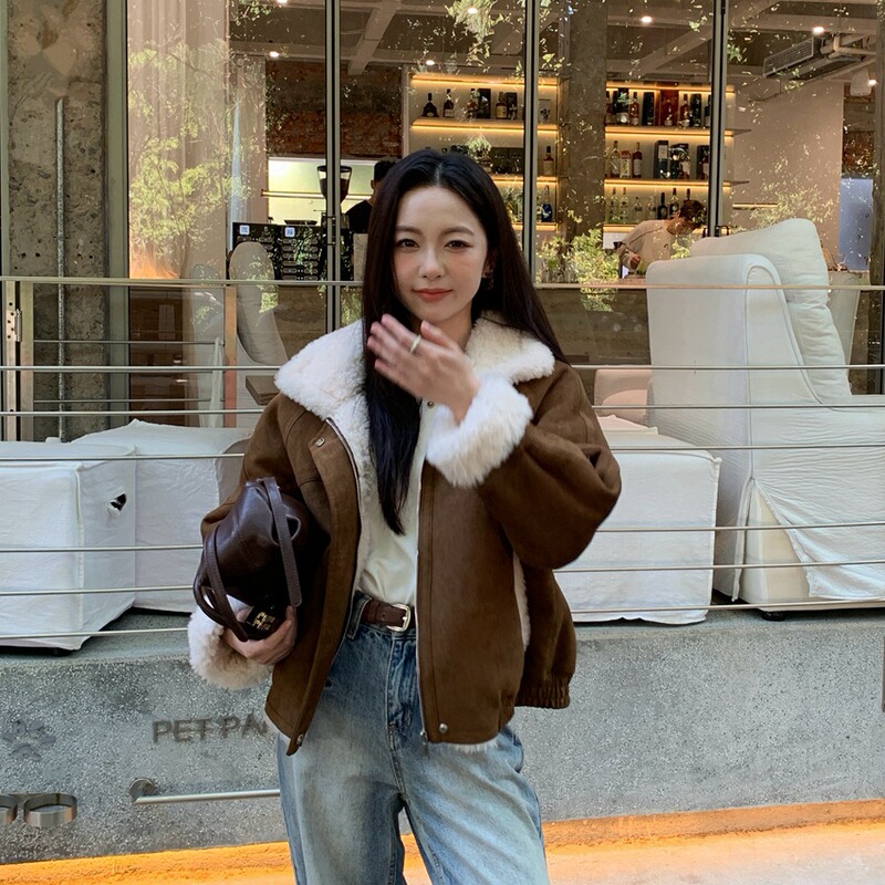 Lamb Wool Motorcycle Jacket 2025 Autumn and Winter New Sheep Shearling Fur All-In-One Fur Outwear Women's Short Young Style