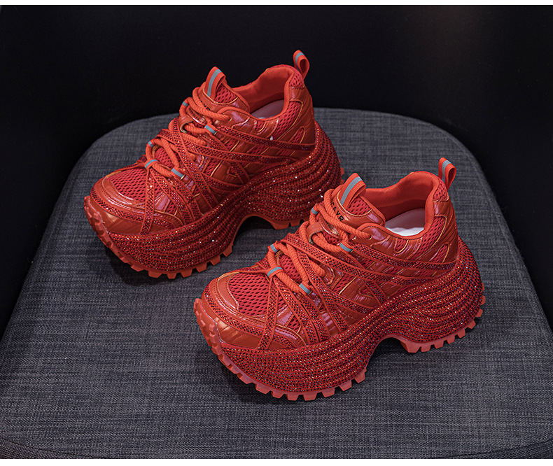 Giày sneaker nữ đế dày phong cách dad shoes, gót 5 cm, đính đá lấp lánh — Đỏ 5052, Xám 5052, Be 5052 chi tiết 21