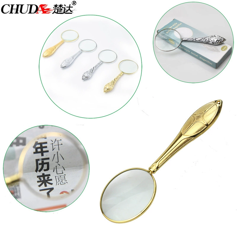 Chuda Российская пограничная торговля Европейская Золотая стеклянная линза Маленькая Цветочная ручка для чтения Ручная Лупа Ювелирный камень