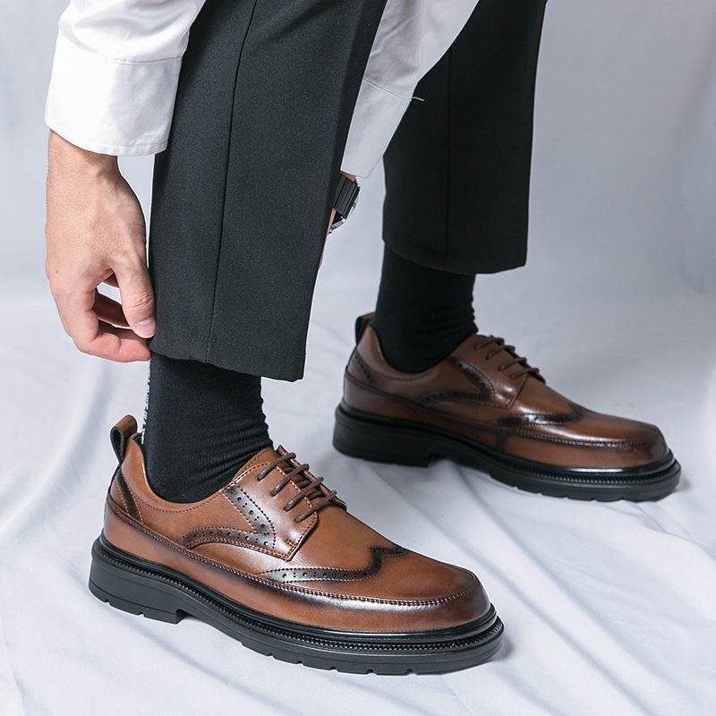 Transfronterizo grande aumento de suela gruesa BLOCK trajes británicos zapatos de cuero hombre casual de negocios zapatos de novia