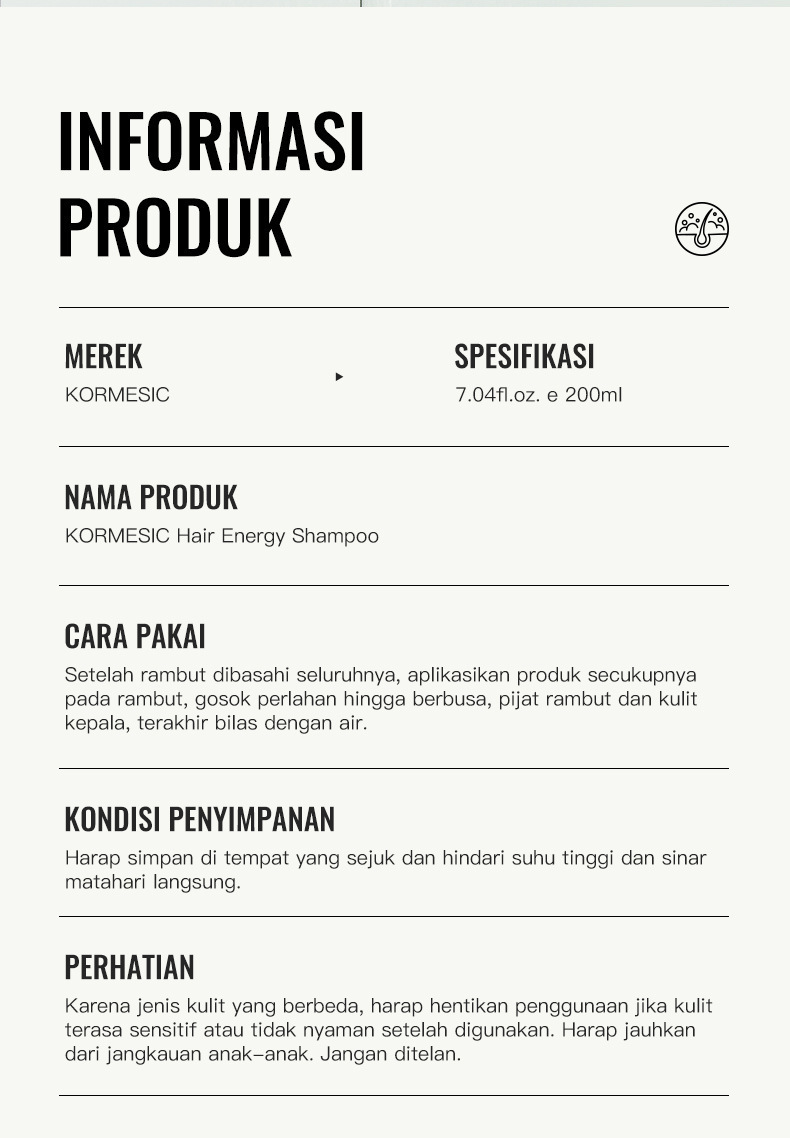 KORMESIC Hair Energy Bottle Shampoo 200ml_voghion.com