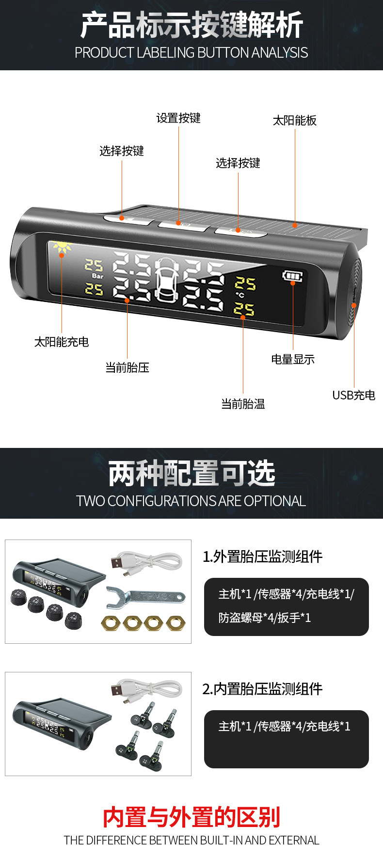 Six Tire Pressure Sensors for Rvs and Trucks, Tpms Real-Time Monitoring, High-Precision Intelligent Tire Pressure Detection for Trucks