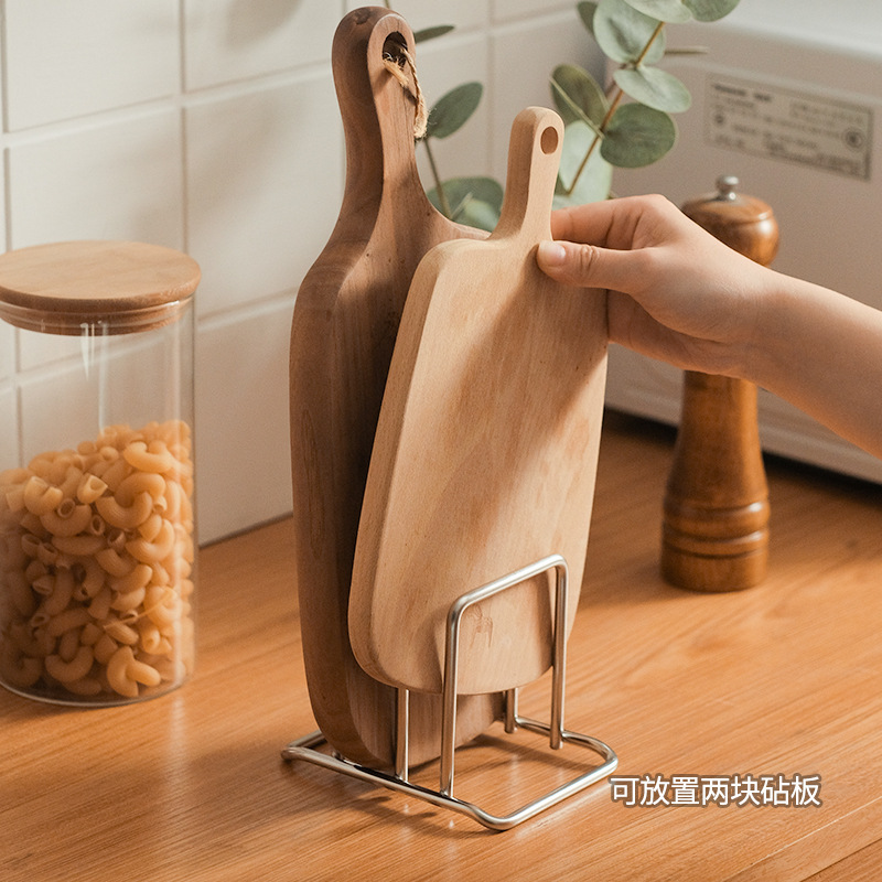 304不锈钢砧板架菜板架现代简约家用置物架加厚双格收纳锅盖架子