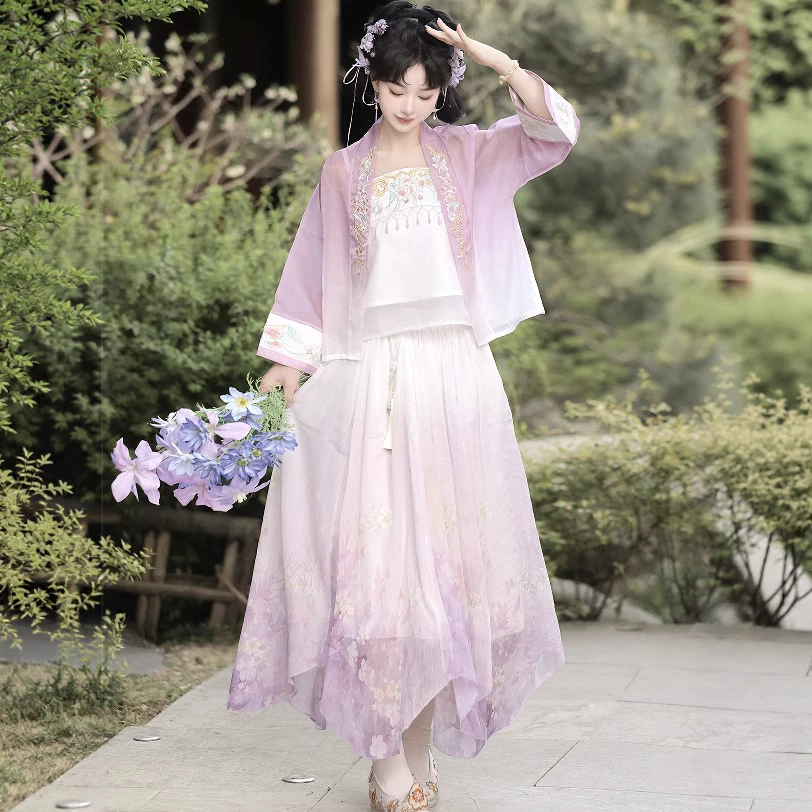 Оригинальный 2025 новый стиль песни улучшенный национальный стиль маленькая вышивка повседневная китайская одежда летняя девушка новый китайский костюм