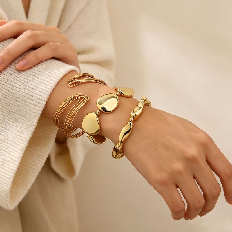 European and American cross-border exaggerated geometric 3-piece bracelet set, metal irregular design open bangle, fashionable and trendy European and American cross-border exaggerated geometric 3-piece bracelet set, metal irregular design open bangle, fashionable and trendy