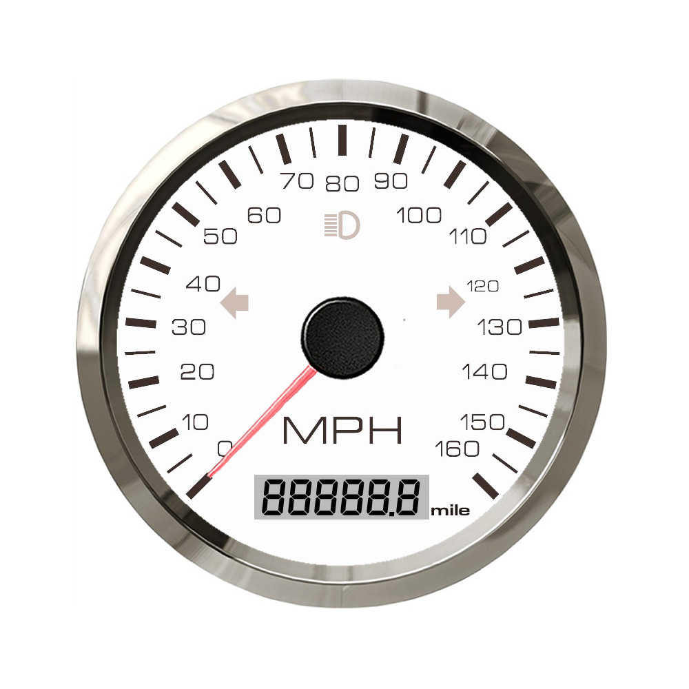 85mm Universal GPS: Universal automobile instrument - white-dial-stainless-steel-bezel-160mph