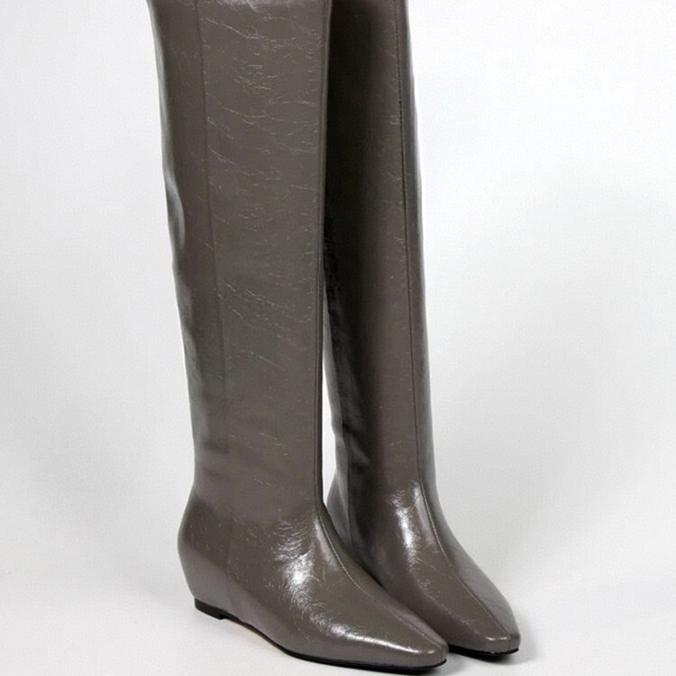 Inner Heightening Knee-High Boots for Women 2025 New Hot Style Slimming Look Over-The-Knee Boots Square Toe Flats Sleeve Knight Boots