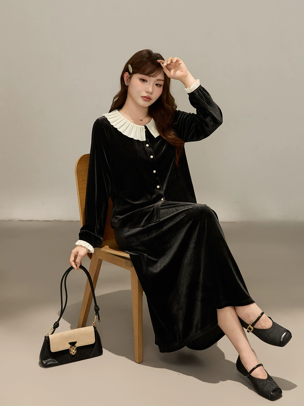  Velvet autumn skirt, bright catchy style, high waist, A-line, plus size, loose fit