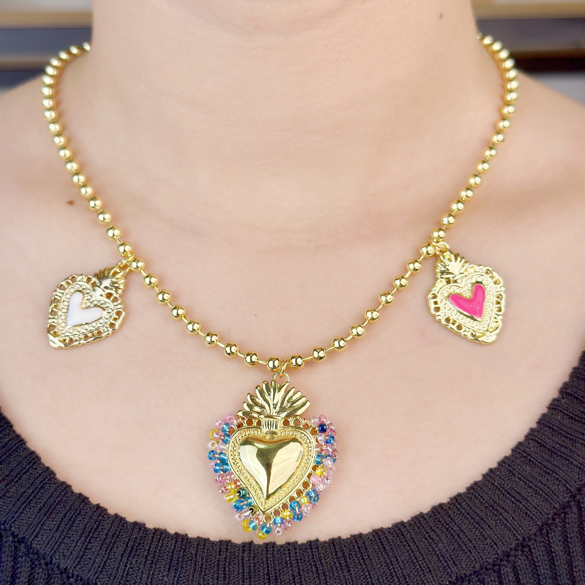 35g Weight Copper Pendant Material Pendant Necklace Classification Copper Ethnic Style Heart Shape Pendant Necklace