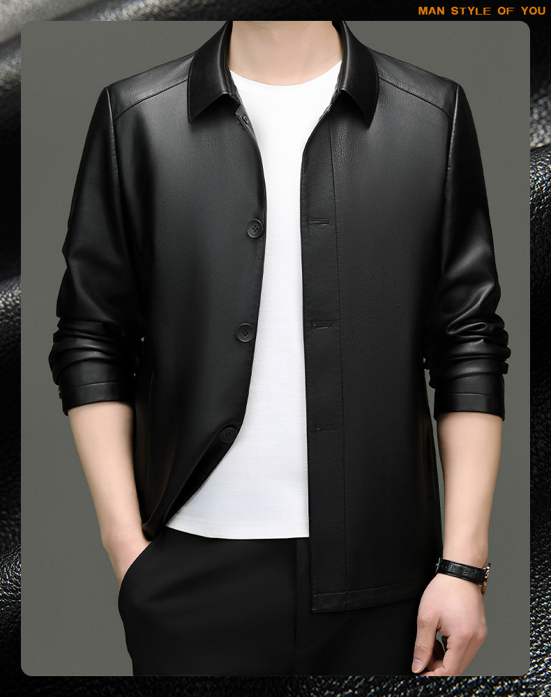 博那罗蒂 高端男士翻领生态皮夹克薄中老年皮衣男装中长款