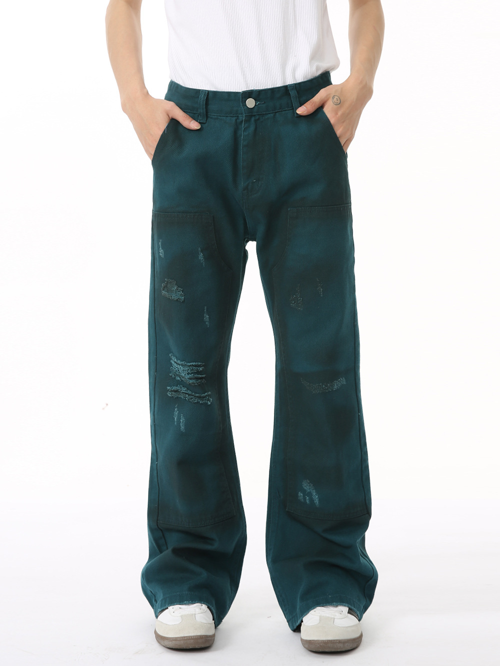 MTLCLOTHES Hombres| Personalidad americana sucia viento sucio color de limpieza hacer viejos agujeros de algodón jeans tendencia