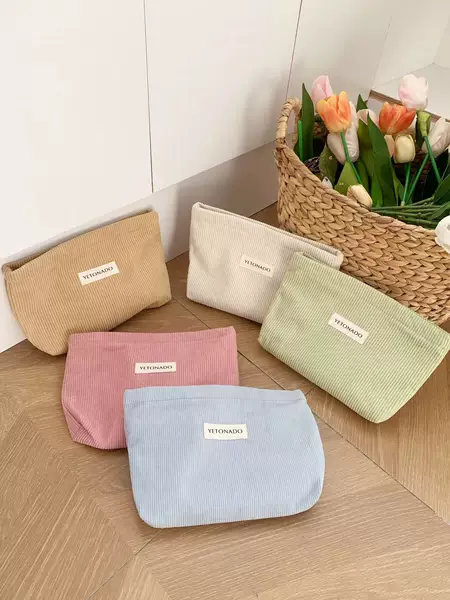 Solid Color Corduroy Bag Large Capacity Cosmetic Bag Clutch Bag Storage Canvas Bag Storage Bag Portable Toiletry Bag