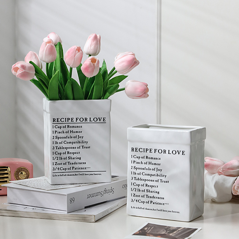 Nordic ins Style Ceramic Vase Ornaments Living Room Flower Arrange Creative TV Cabinet Hallway Office Decoration Dried Vase