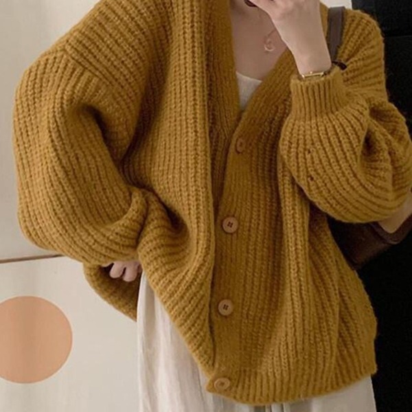 Lazy Style Chunky Knit Cardigan 2026 Spring and Autumn New Loose Batwing Sleeve Slimming Knit Sweater Top for Women