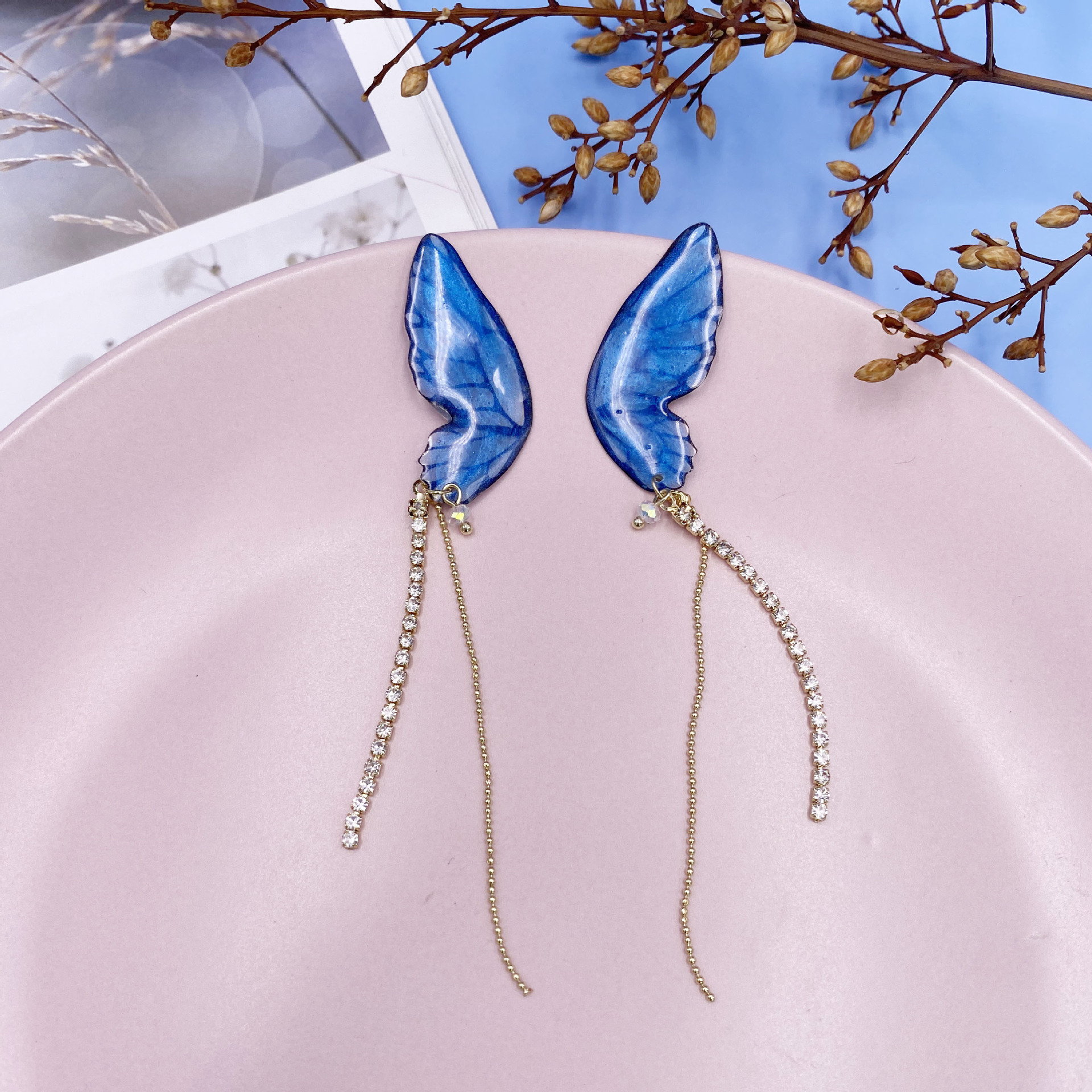 1 Pair Fashion Butterfly Metal Epoxy Inlay Rhinestones Women's Drop Earrings display picture 3