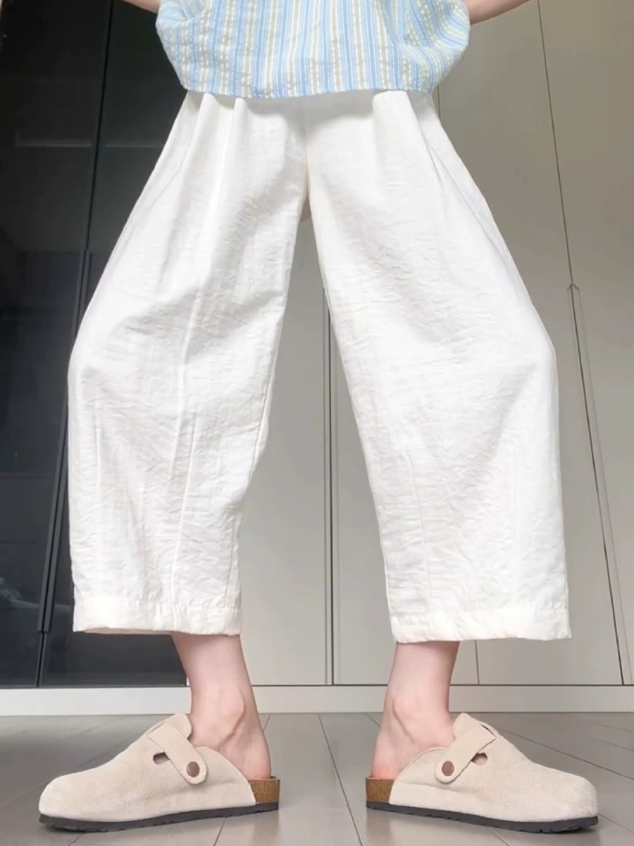 Утягивающие тонкие брюки из ледяного шелка с высокой талией, летние женские брюки в корейском стиле, миниатюрные, универсальные, повседневные, свободные, с широкими штанинами