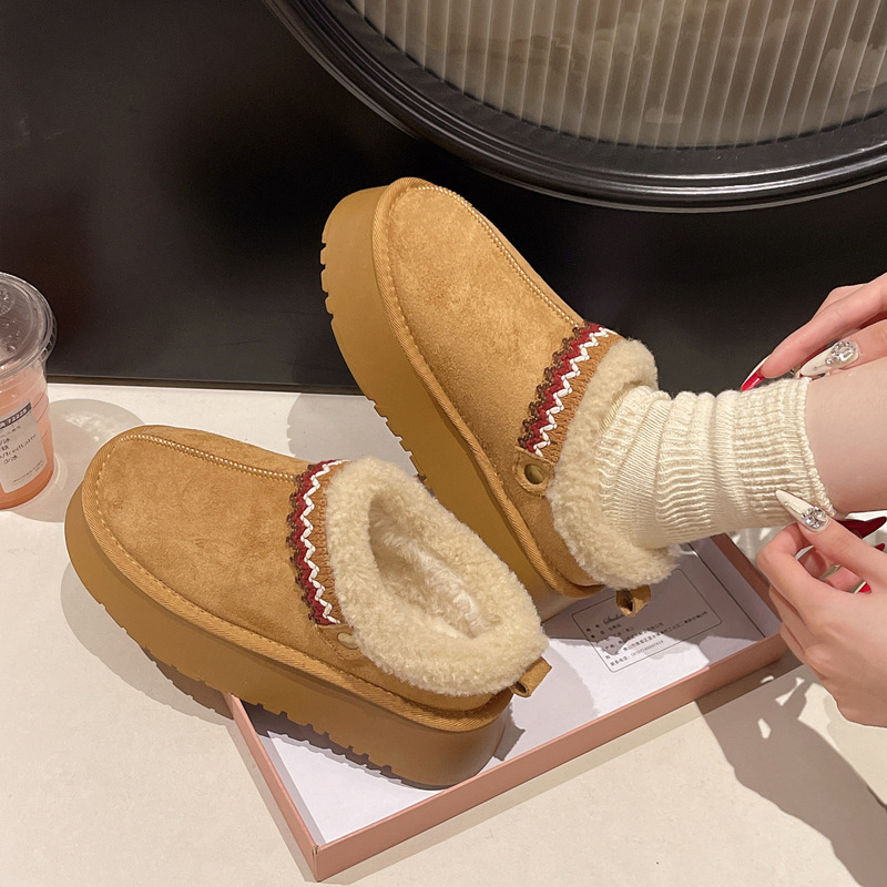 Retro Baotou Two-Wear Snow Boots Furry Thick-Soled Slippers for Women 2025 Autumn and Winter New Thick-Soled Outer Wear to Increase Height