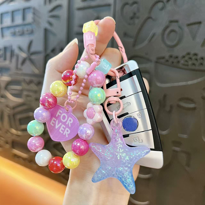 创意亚克力渐变五角星串珠钥匙扣可爱包包挂件汽车钥匙链礼品批发|undefined