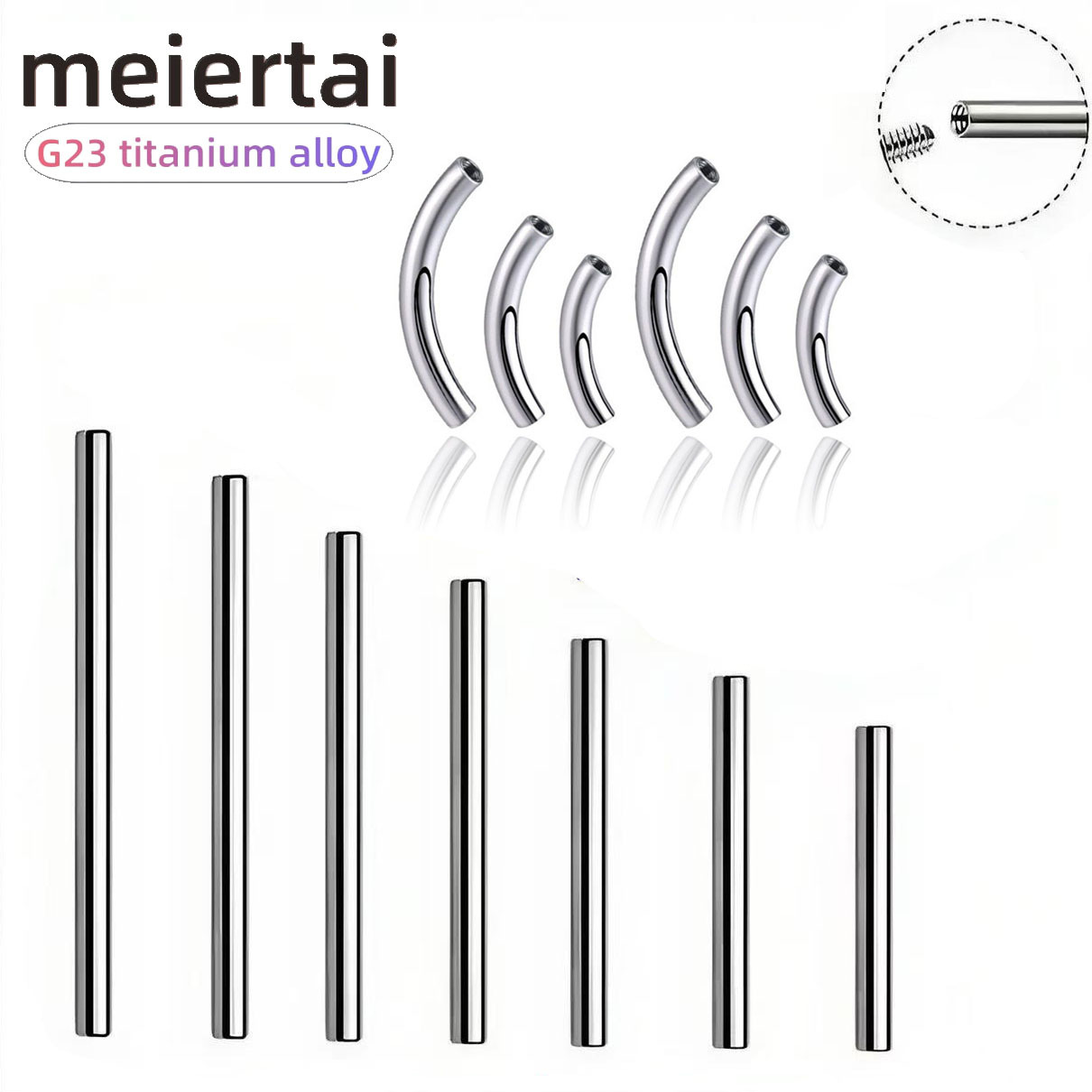 F136 Titanium Alloy Internal and External Threaded Straight Rod Curved Rod Connecting Rod Lip Nail Ear Nail Ear Bone Nail Body Piercing Jewelry