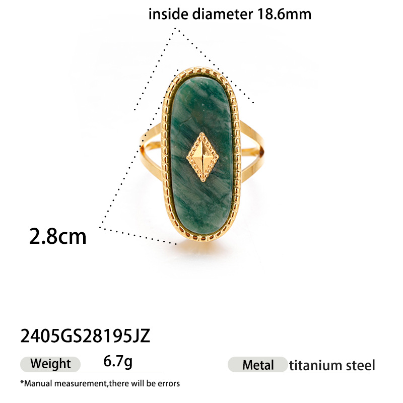 Anillo de acero inoxidable europeo y americano de Tena, sentido de diseño de nicho femenino, anillo de piedra natural con incrustaciones de todo fósforo, joyería explosiva transfronteriza