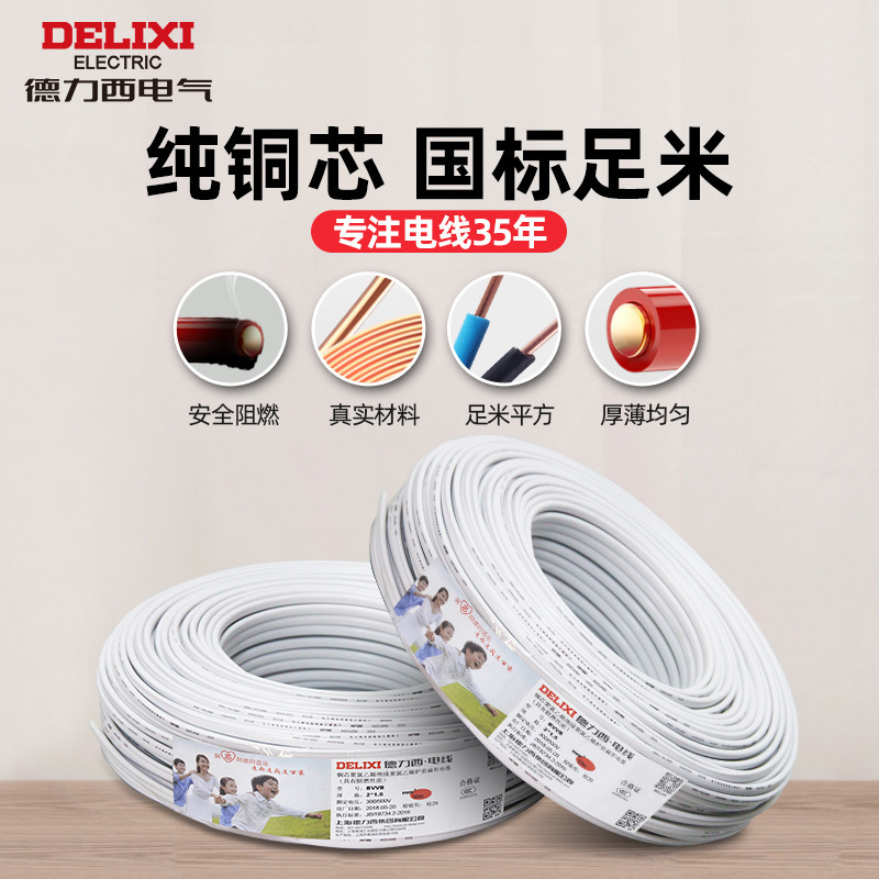 Delixi Zc-Bvvb White Jacketed Cable 3-Core National Standard Power Cable 2-Core 4/6 Square Pure Copper Electrical Wire and Cable
